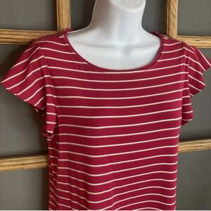 White House Black Market, Flounce-Sleeve Stripe Knit Shift Dress, Size M